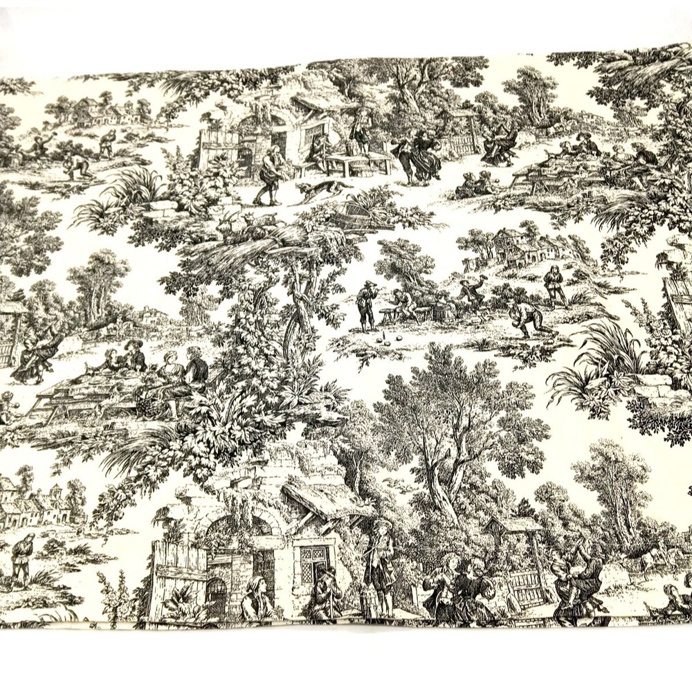 Vtg Waverly Charmed Life Pastoral Toile Black/Ivory Pair Pillow Shams 23X30
